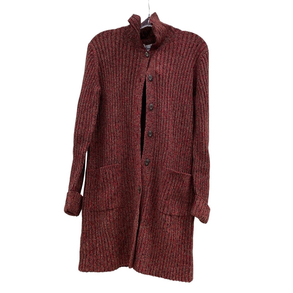 Nine & Company Large L Red Multi Mid Length Duster Cardigan Sweater Collared